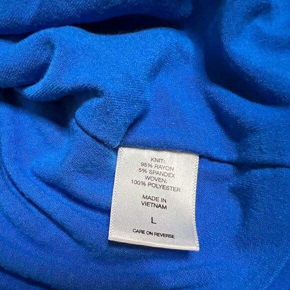 New York & Co Large bright blue abstract sheer overlay top - Picture 6 of 6